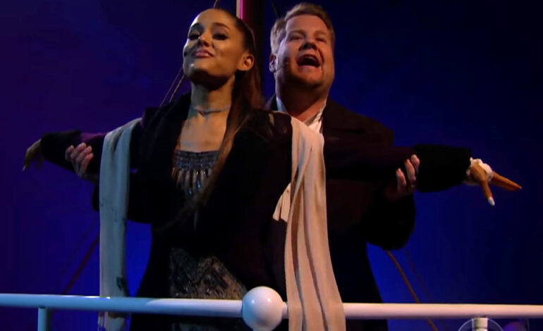  Ariana Grande y James Corden recrean ‘Titanic’ con canciones pop