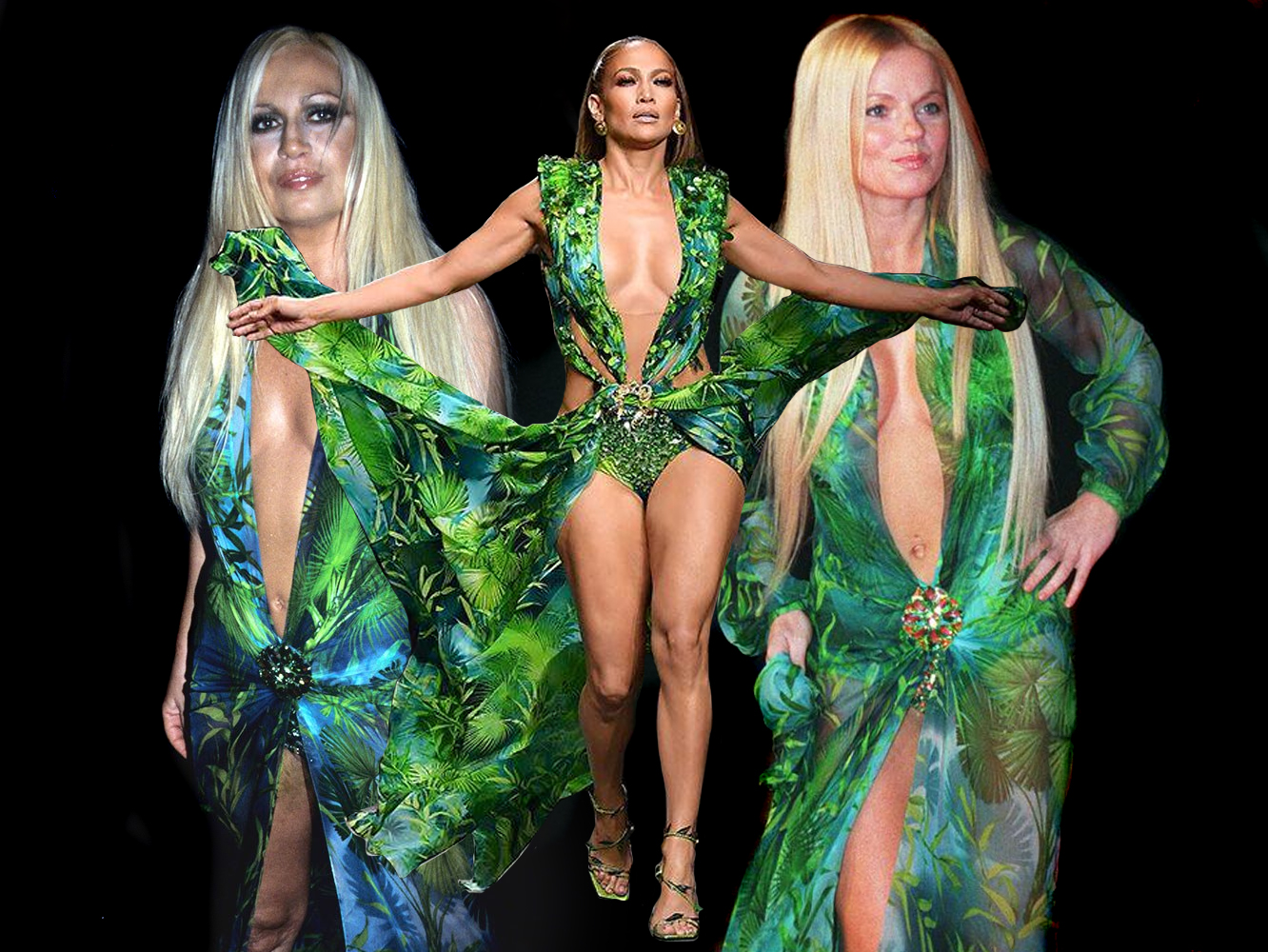  Jennifer Lopez desfila con el vestido de Versace que popularizaron Geri Halliwell y Marta Sánchez